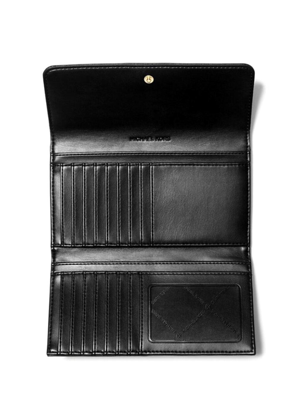 New Michael Kors Jet Set Travel Large Trifold Wallet Leather Quilted Black /Gold - Picture 3 of 3